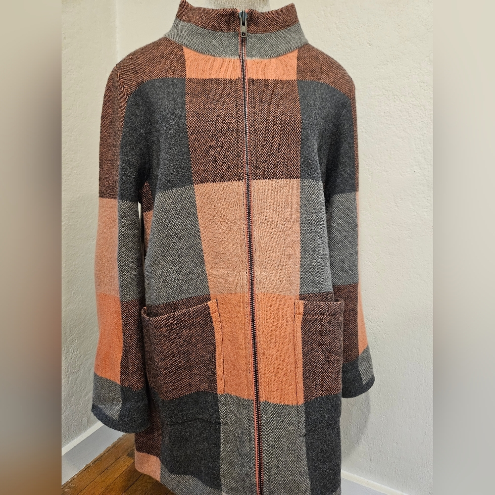 Anthropologie Field Flower Pink Gray 100% Wool Coat Size XL - Picture 3 of 7